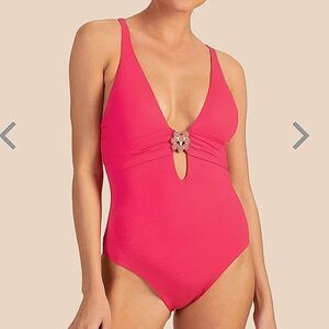 Trina Turk Swim Monaco Solids Plunge One Piece / Geranium Pink Size 8